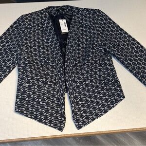 RW&CO-Woven Open-Front Navy & White Women's Jacket